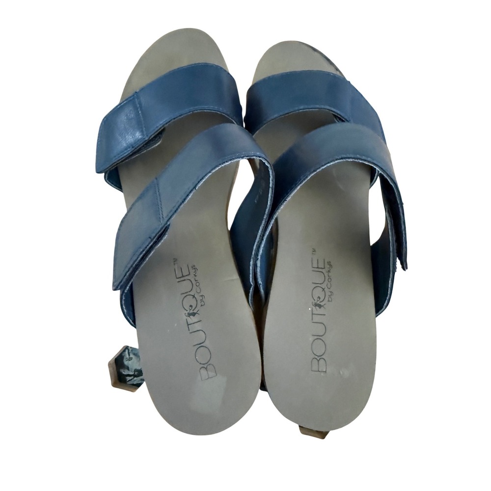 Boutique by Corkys Shaw Navy Blue Double Strap Cork Wedge Sandals Womens 10 - Picture 2 of 7